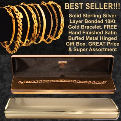 18kt 14kt Gold Plated Overlay Genuine Sterling Silver Bracelets
