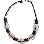 5 COWRY SHELLS LEATHER DISC CHOKER
