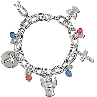 Religious Charm Dangle Chain Link Bracelet