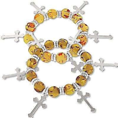 Amber Faux Bead Cross Charm