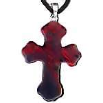 CARVED FLUTED GENUINE STONE CROSS PENDANT w/CORD